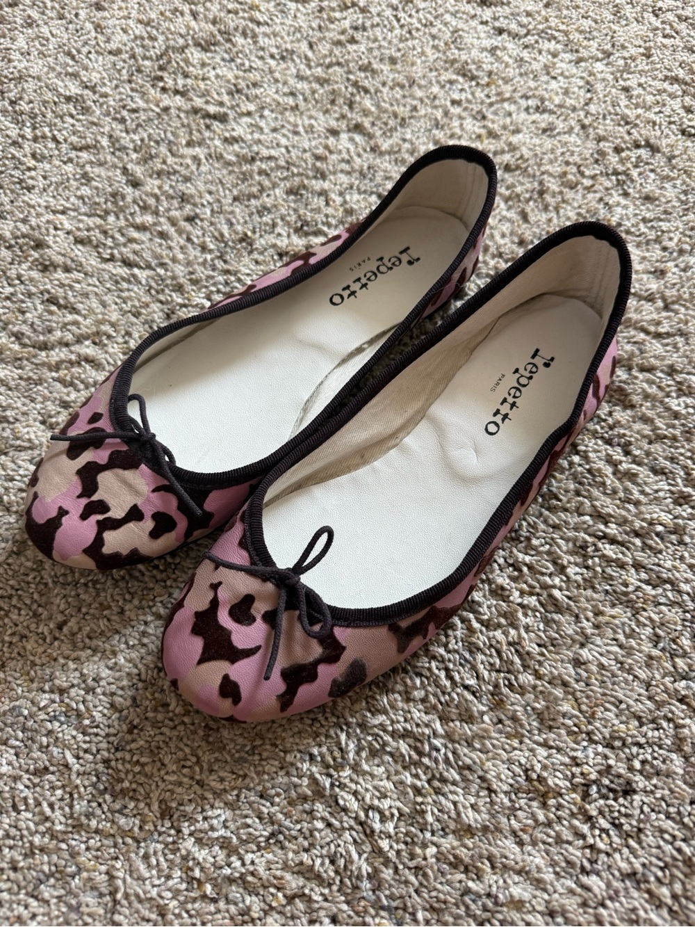 Repetto Pink Camouflage Ballet Flats with Black Trim